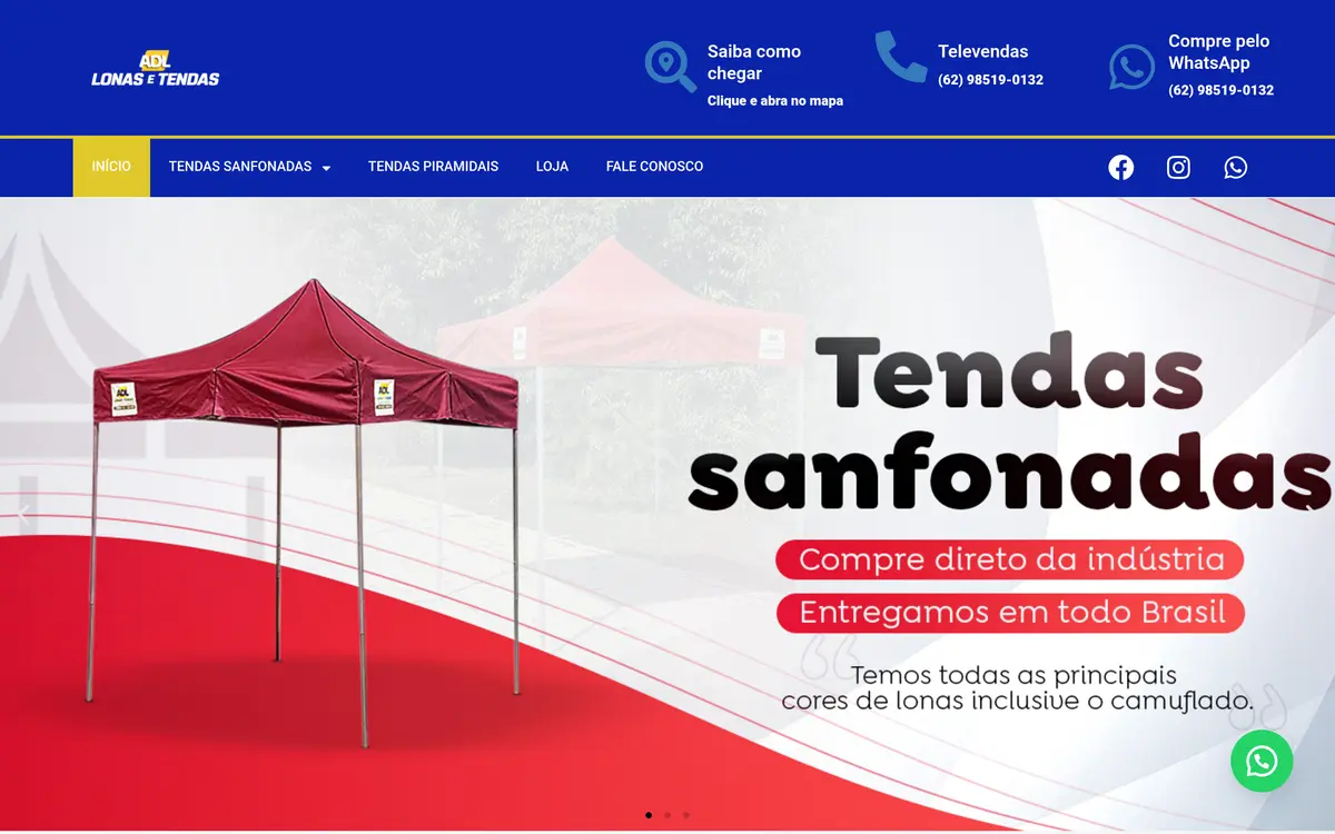 Página inicial do projeto ADL Lonas e Tendas