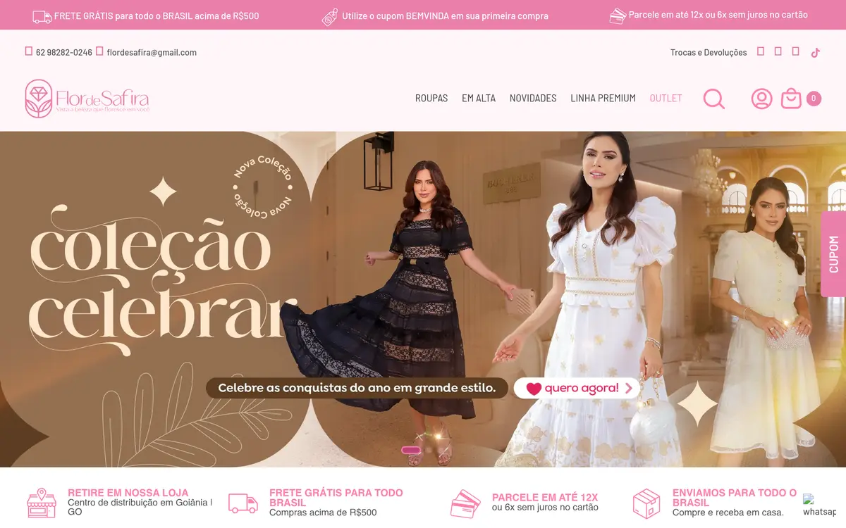 Página inicial do e-commerce Flor de Safira