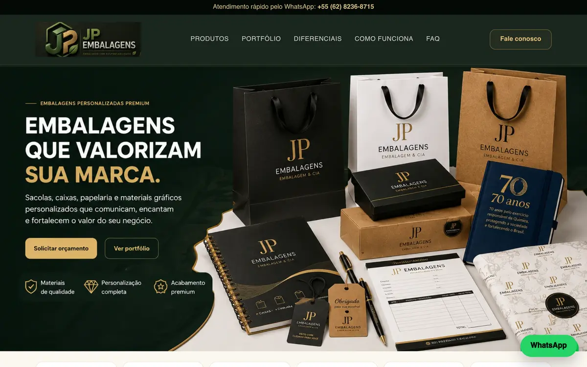 Página inicial do projeto JP Embalagens