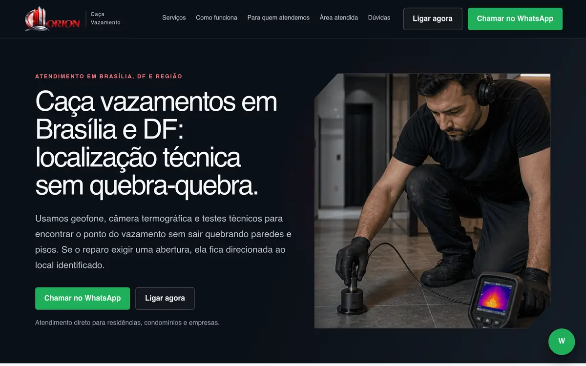 Página inicial do projeto Orion Caça Vazamentos